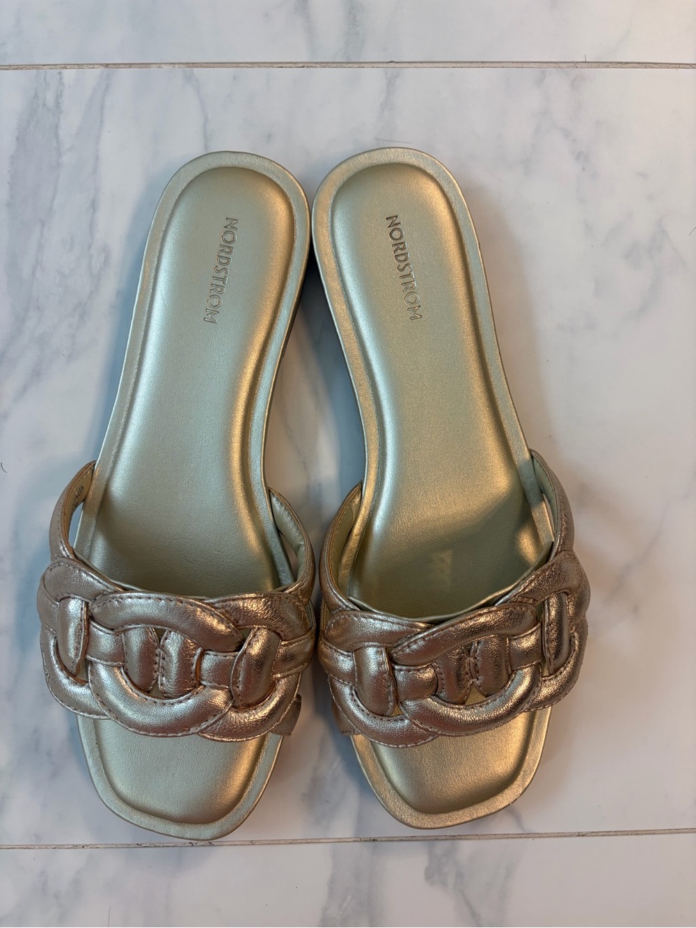 Nordstrom Metallic Rose Gold Chain-Link Slide Sandals